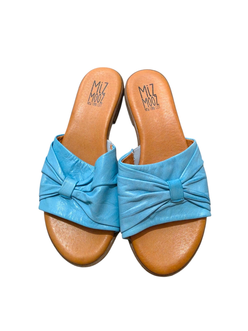 Miz Mooz Daisey Blue Slide Leather Sandals with Knot Detail Size 38 (7.5/8)